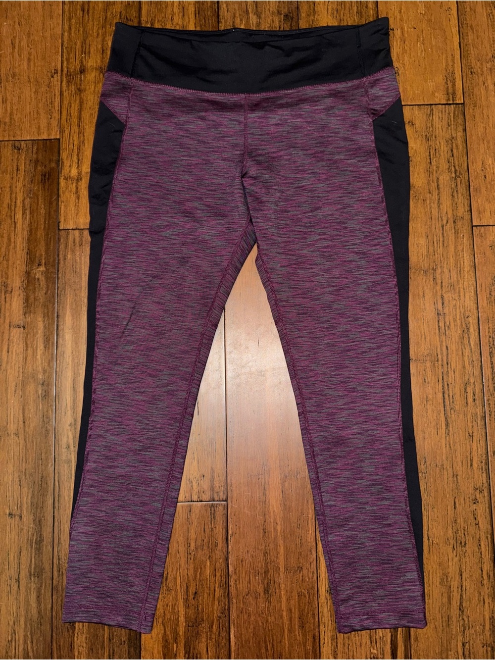 Kirkland Signature Purple Heathered Active Leggings Black Side Panels XL